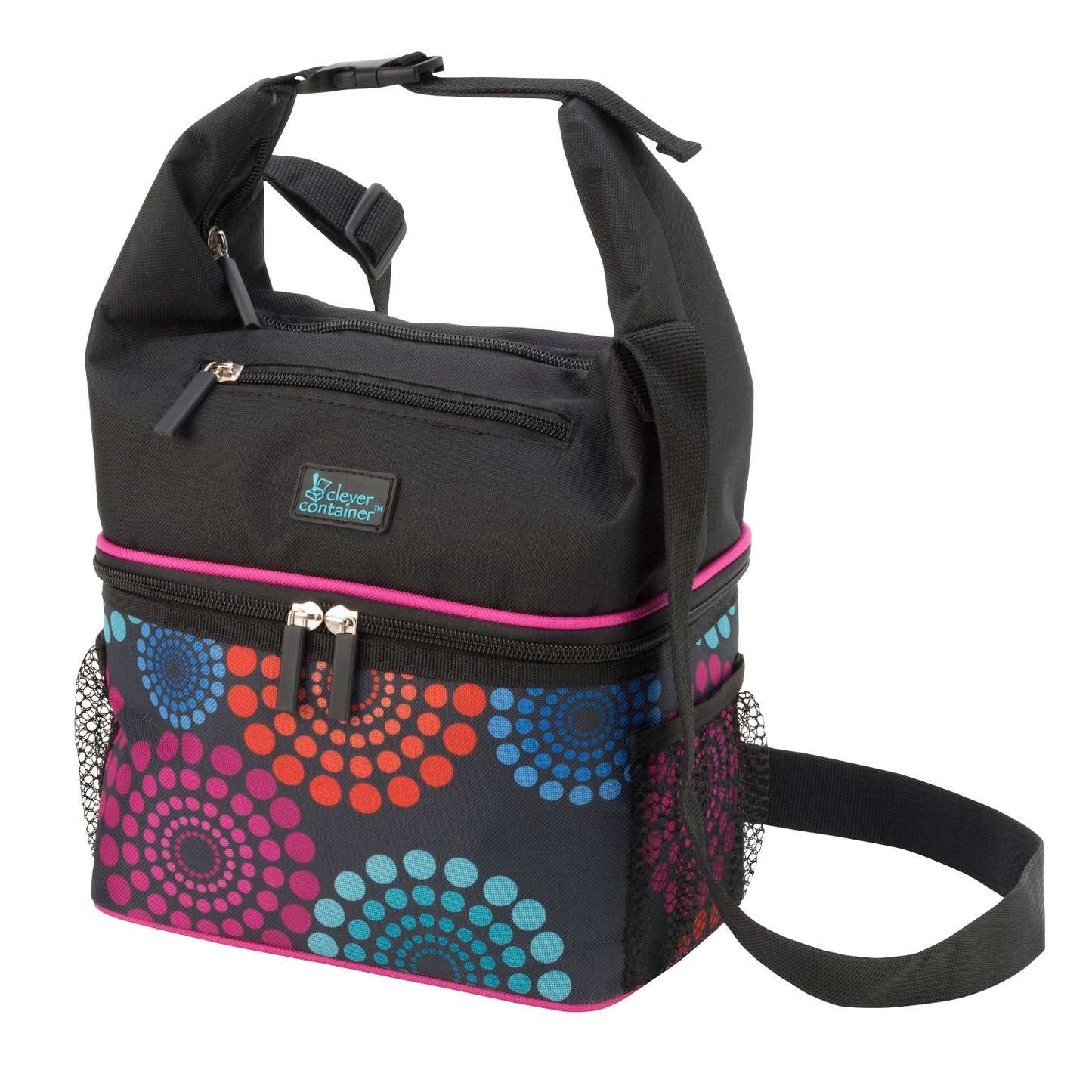 Compact Lunch Cooler - 2 Insulated Compartments - Bright Lights Pattern