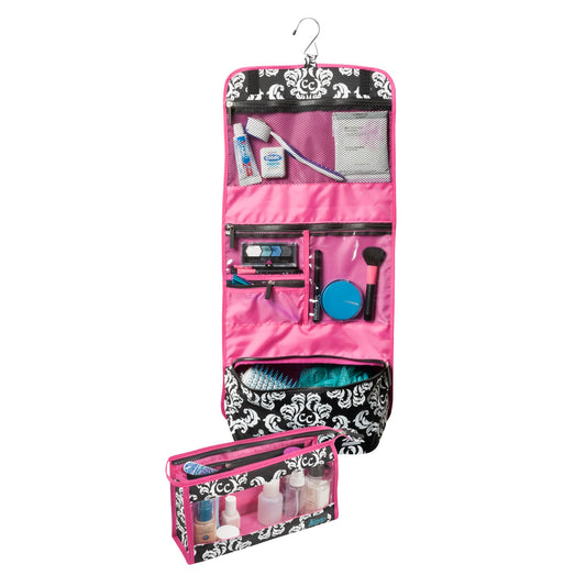Two-Piece Hanging Travel Set - Damask with Pink Color Pattern