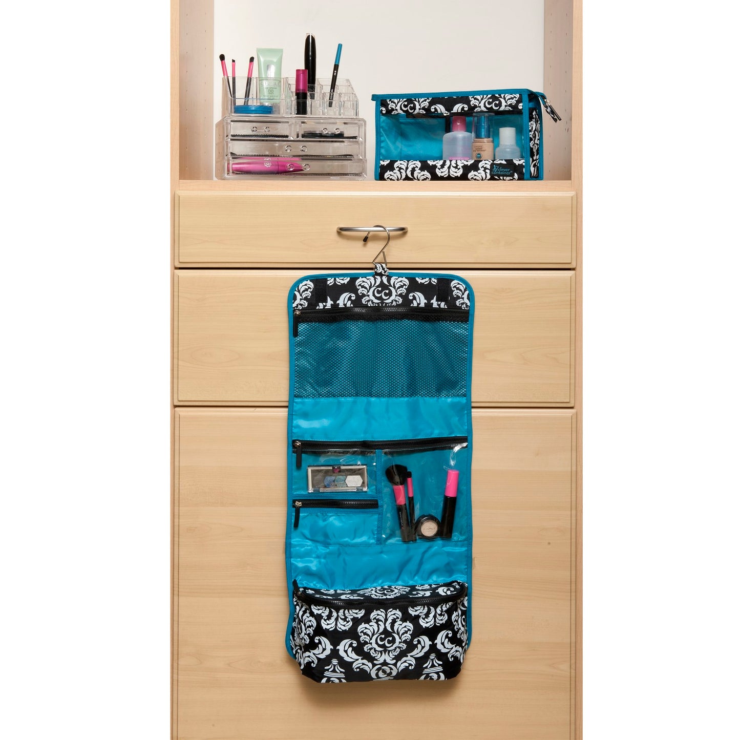 Two-Piece Hanging Travel Set - Damask with Teal