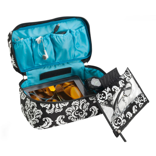 Travel Pouch - Damask with Teal