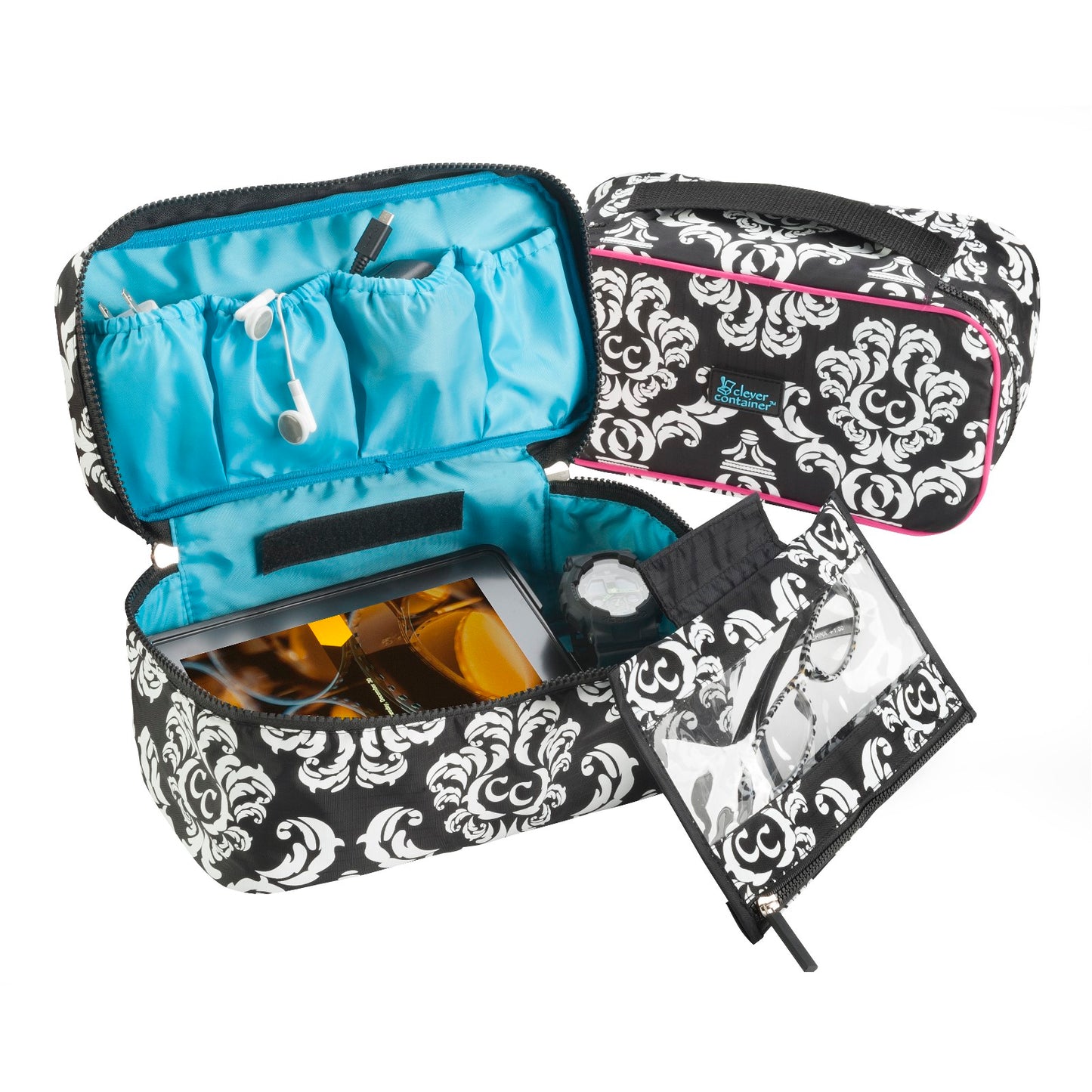 Travel Pouch - Damask with Pink
