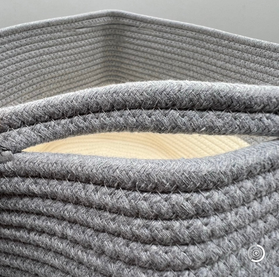 Oval Cotton Rope Basket - Gray and White