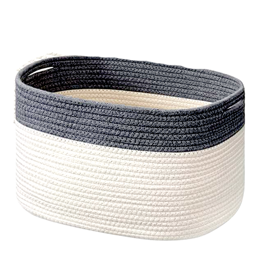 Oval Cotton Rope Basket - Gray and White