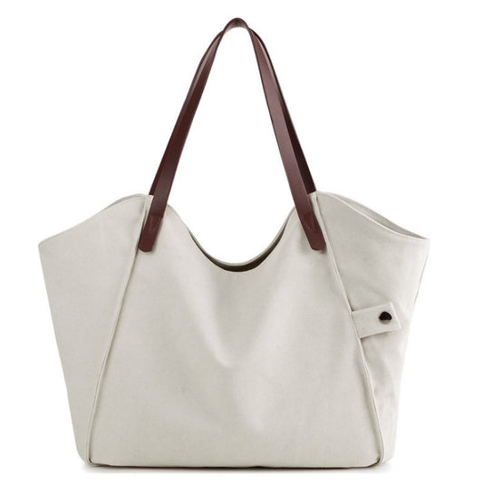 Canvas Tote - Zippered Top w/ Vegan Leather Handles - Cream Color