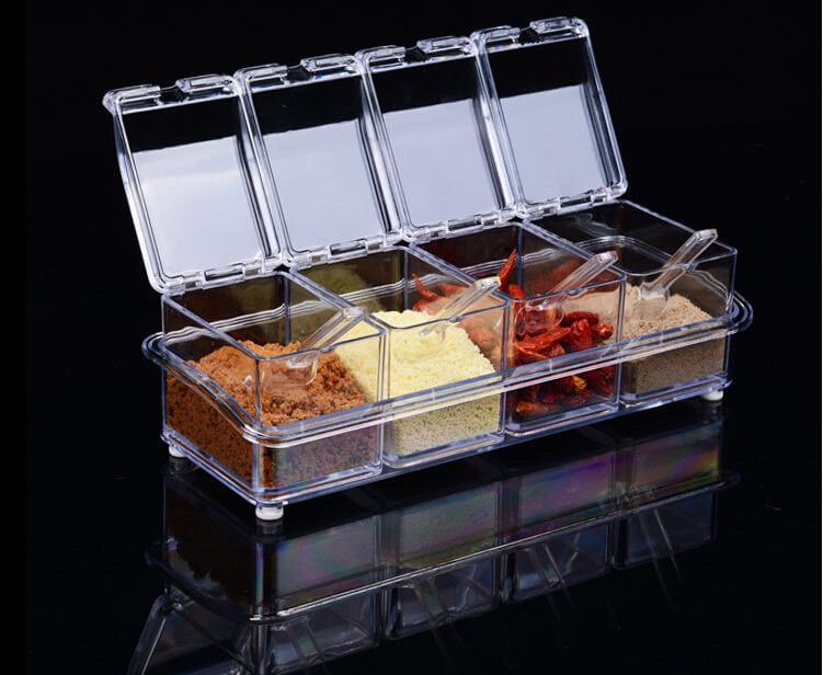 Clear Acrylic Seasoning Storage Container with Spoons Clever